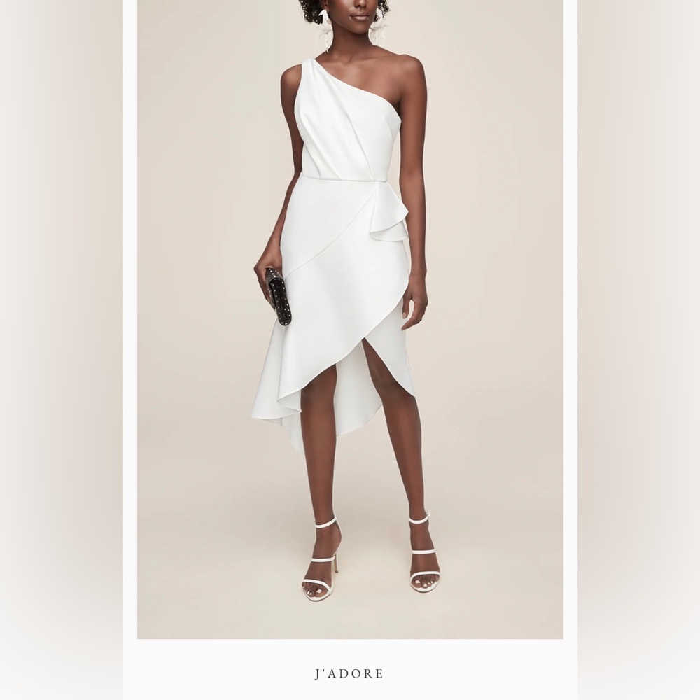 🤍ANNE BARGE LWD J’ADORE SILK WHITE ONE SHOULDER RUCHED CREPE DRESS XL